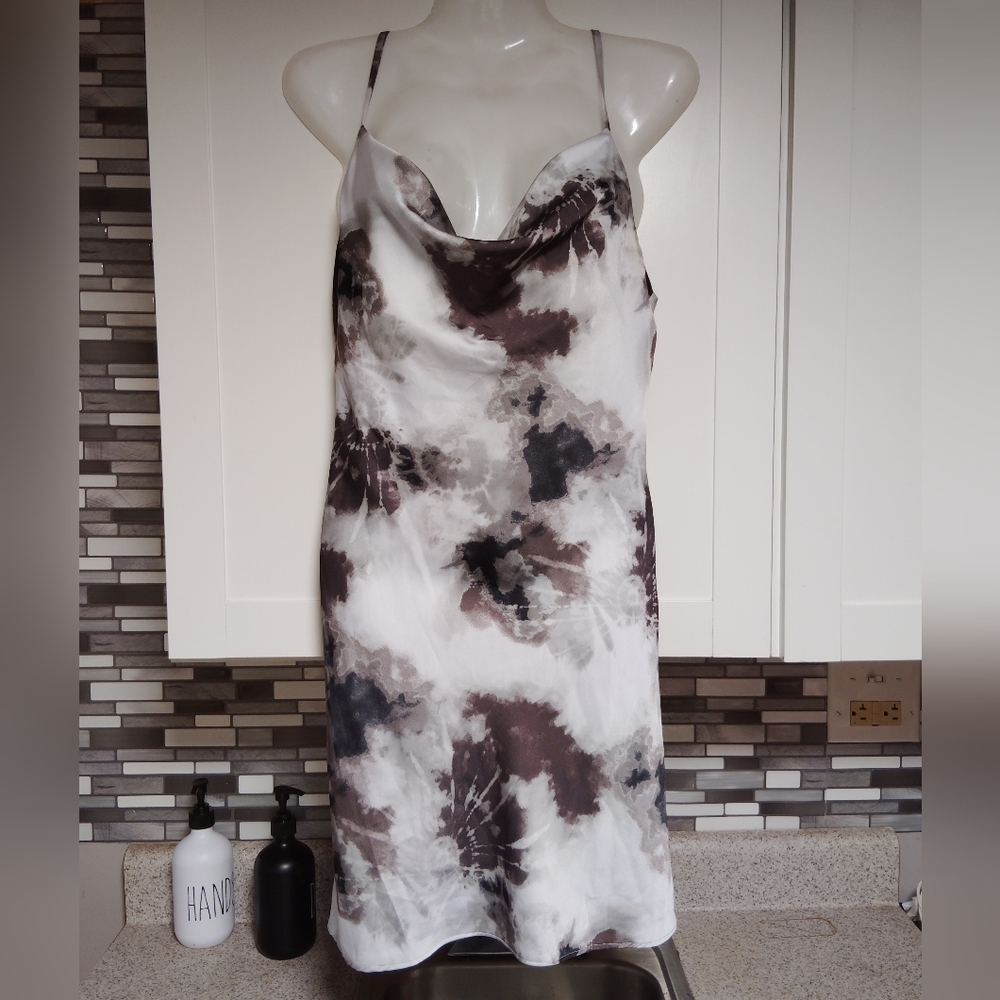 Dear Moon Cowl Neck Tie Dye Print Lined Juniors Mini Dress Sz-3